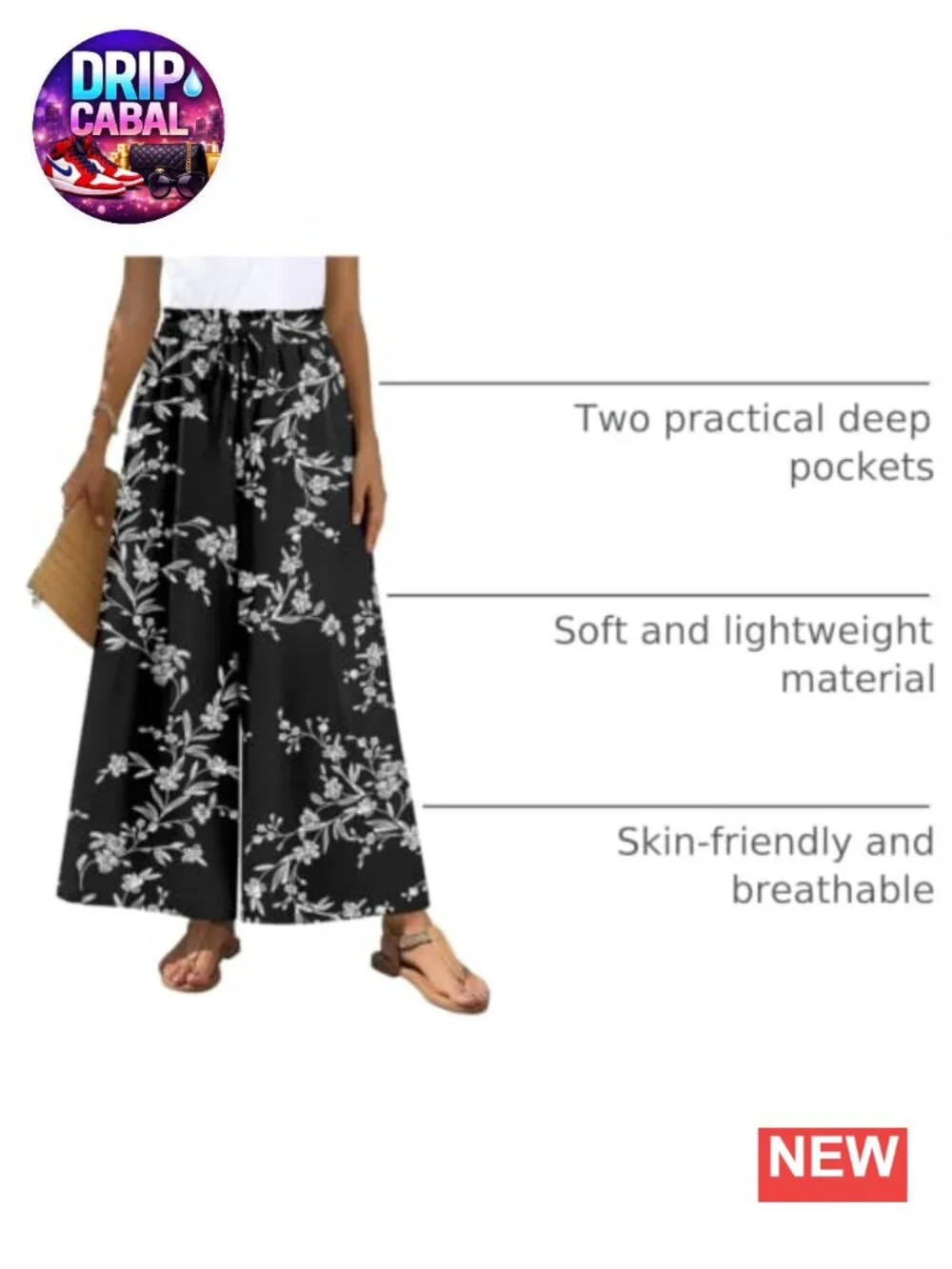 Wide Leg Palazzo Pants for Women - Flow Loose Fit High Waist Pocket Slacks